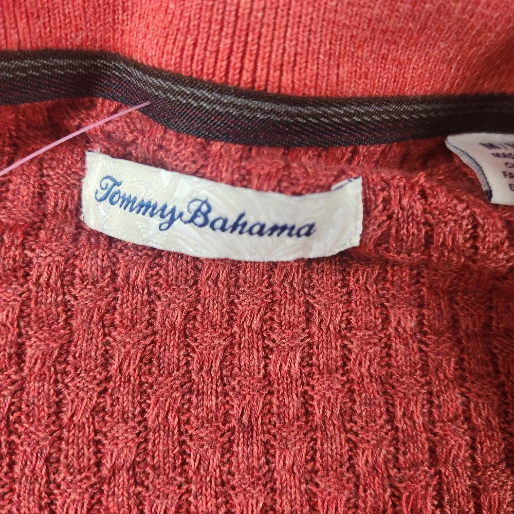 Tommy Bahama Mens 1/4 Quarter Zip‎ Sweater Red Textured Knit Pullover Medium